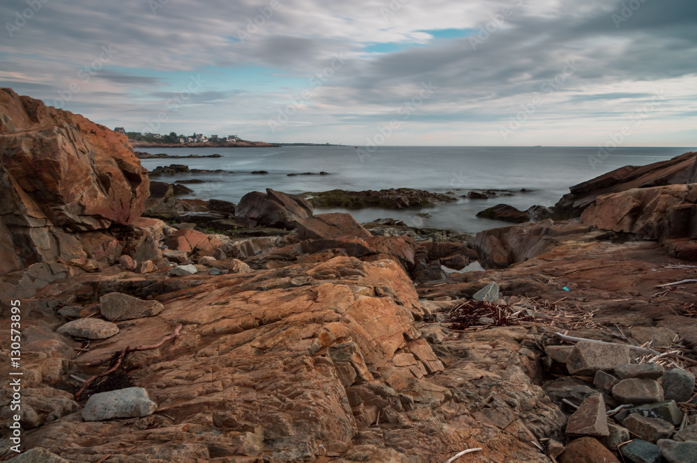 Long exposure of rocky New England coastline