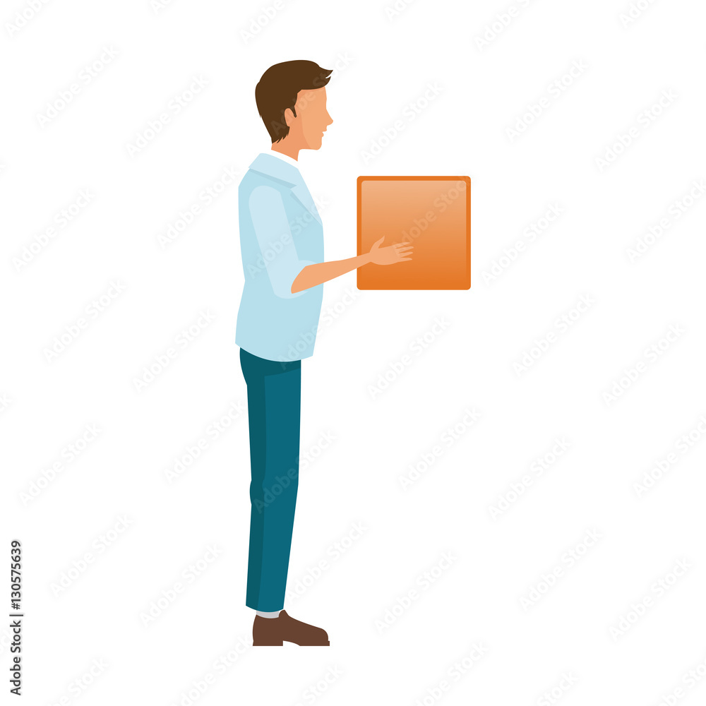 Man cartoon with box icon. Male avatar person people and human theme. Isolated design. Vector illustration Man cartoon with box icon. Male avatar person people and human theme. Isolated design. Vector illustration