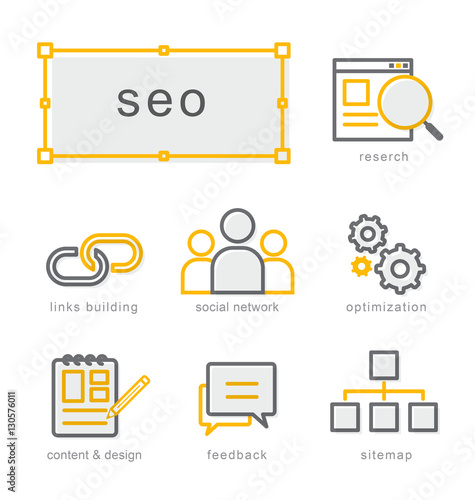 Thin line icons set, Search Engine Optimization