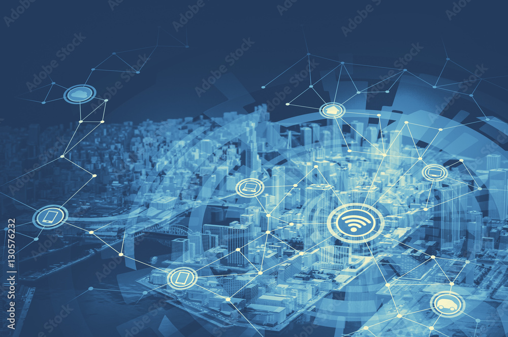 duo tone graphics of smart city diorama and wireless communication network, abstract image visual duo tone graphics of smart city diorama and wireless communication network, abstract image visual