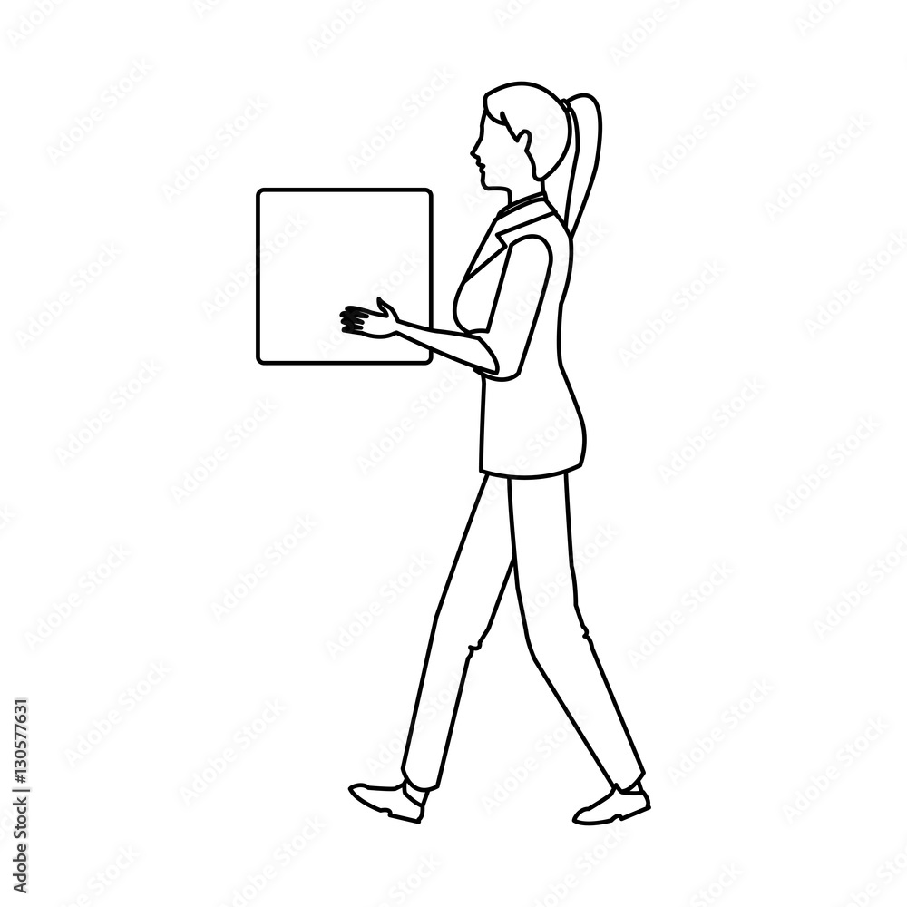Woman cartoon with box icon. Girl female avatar person people and human theme. Isolated design. Vector illustration Woman cartoon with box icon. Girl female avatar person people and human theme. Isolated design. Vector illustration