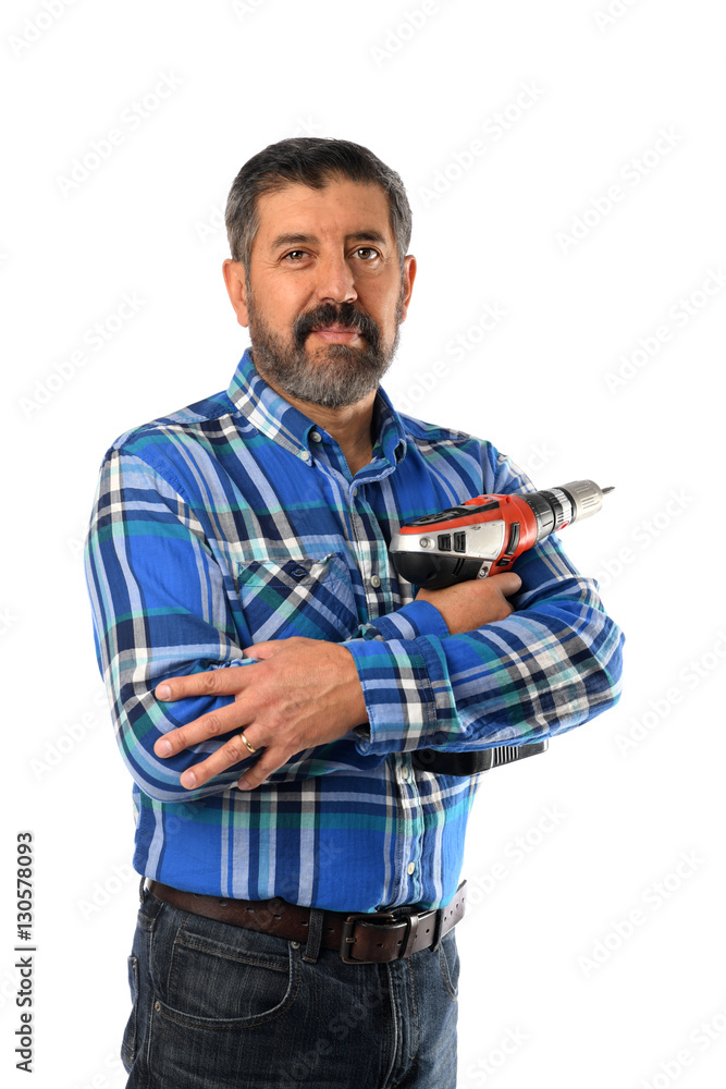Hispanic Man Holding Drill Hispanic Man Holding Drill