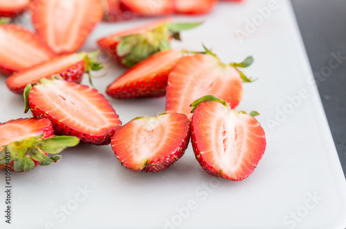strawberry slice on cutting boards