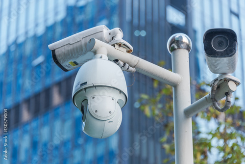 CCTV security camera front of a building in city of China.