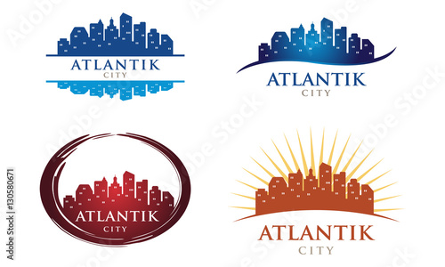 Atlantik City New Jersey Building Skyline Landmark Logo Collection