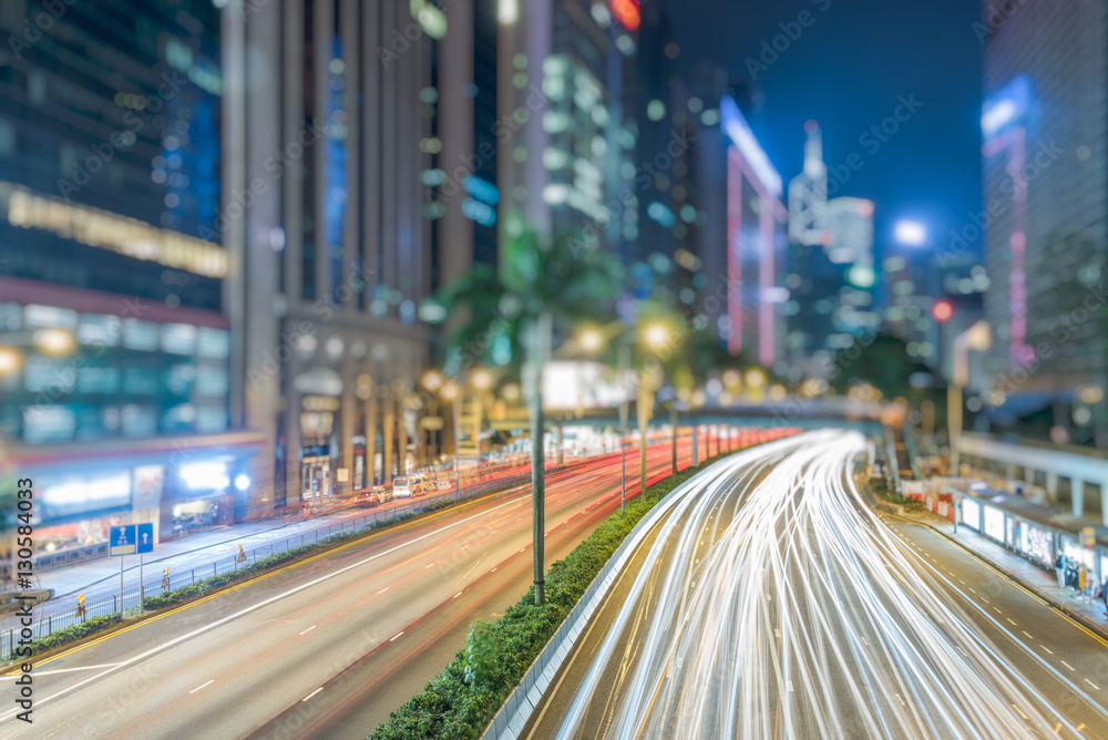 Traffic light trails in downtown of Hong Kong,China. Traffic light trails in downtown of Hong Kong,China.