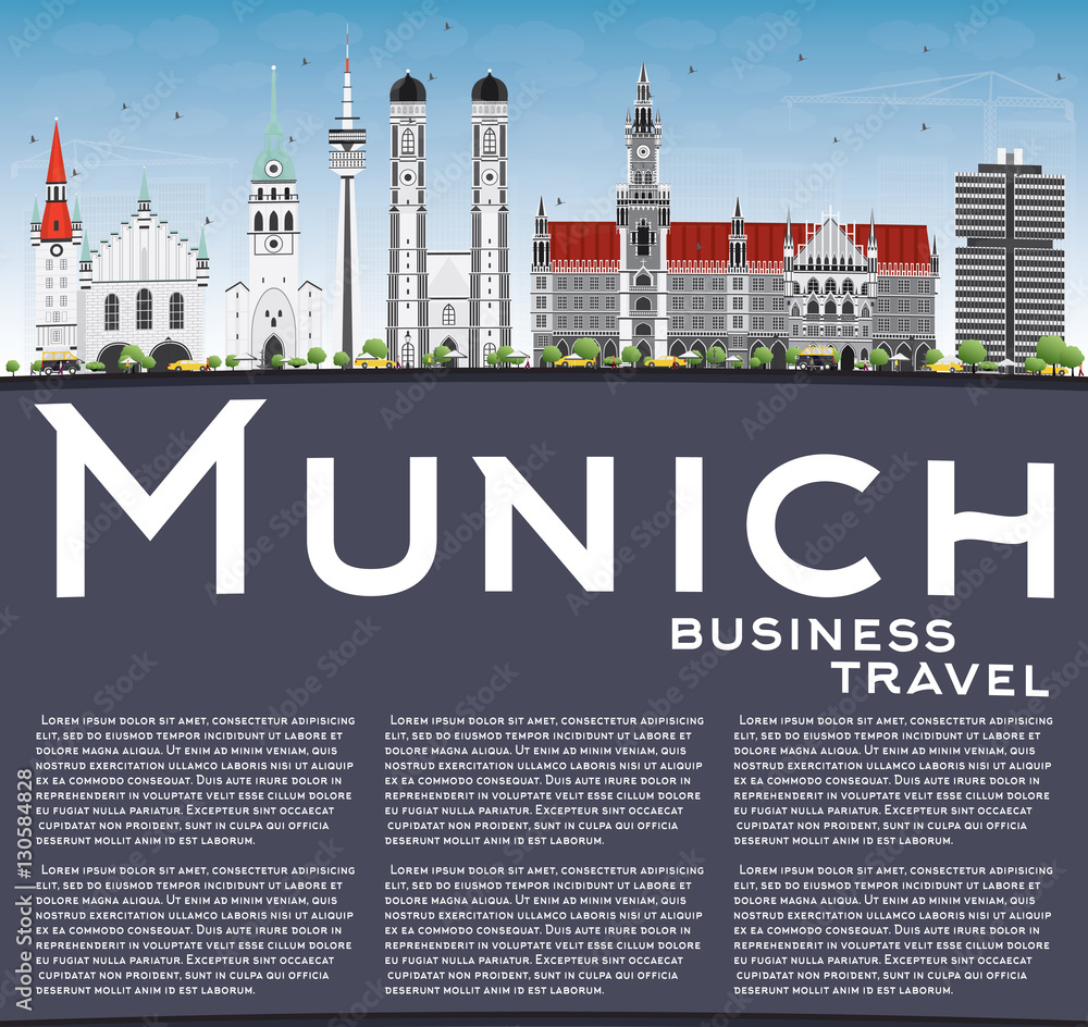 Munich Skyline with Gray Buildings, Blue Sky and Copy Space.