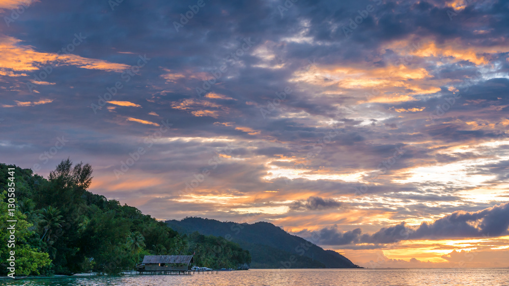 Sunset Sky over Kri and Monsuar, West Papuan, Raja Ampat, Indonesia