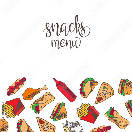 Fast food menu. Set of icons on the vector background.