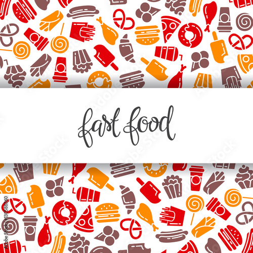 Fast food menu. Set of icons on the vector background.