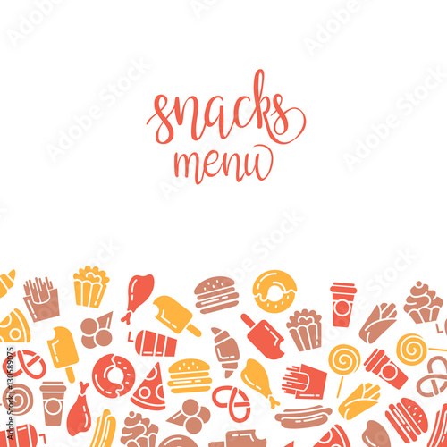 Fast food menu. Set of icons on the vector background.
