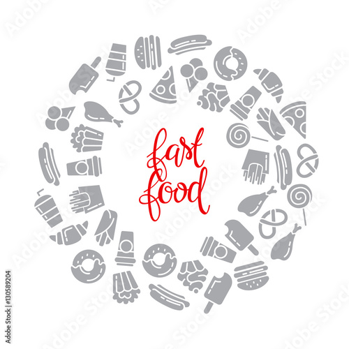 Fast food menu. Set of icons on the vector background.