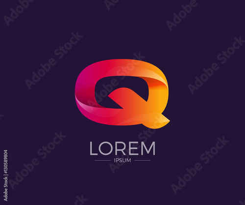 Q, Alphabet letter logo. Abstract Glossy Colorful logotype vector design template.