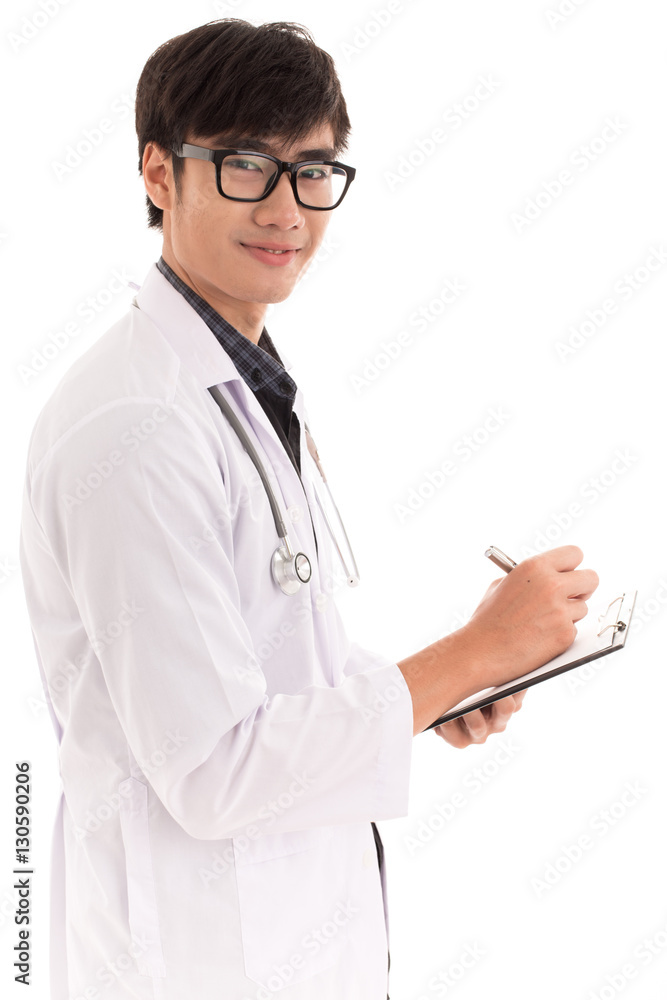 Male Doctor standing with folder, isolated on white background. Male Doctor standing with folder, isolated on white background.