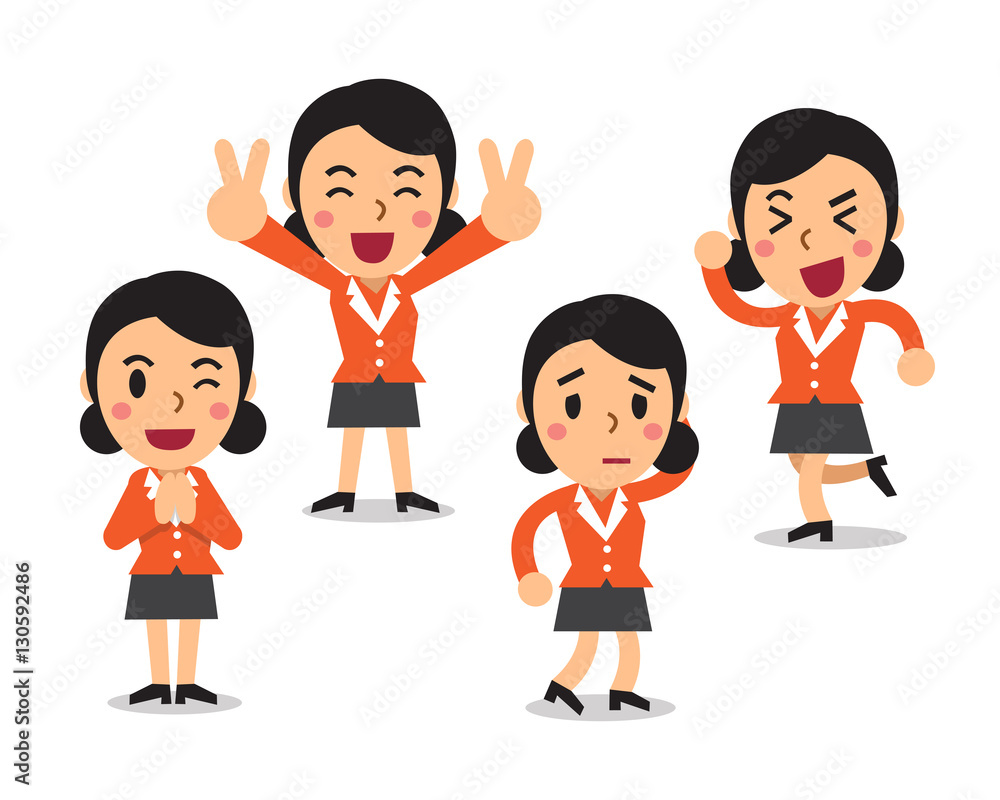 Cartoon businesswoman character poses