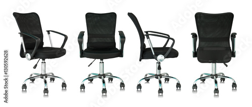 set of black office chair isolated on white background photo