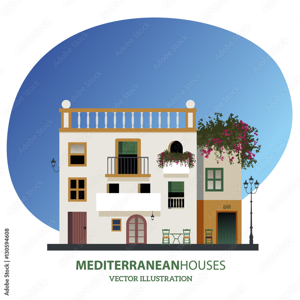 Fototapeta premium Mediterranean houses. Vector illustration. Isolated on white background