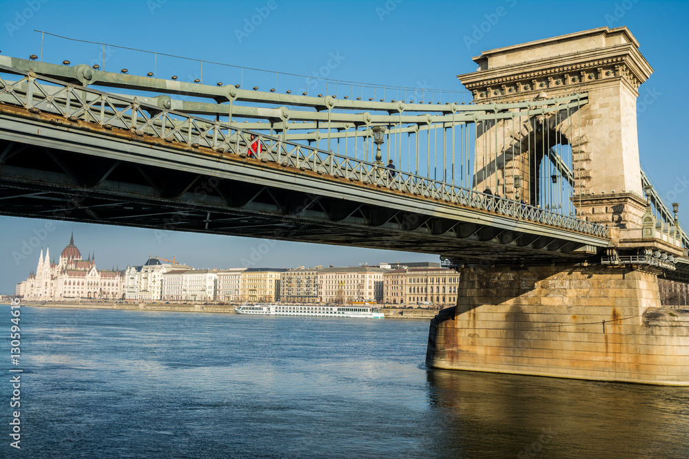 views to budapest chain bridge and parliament, hungary