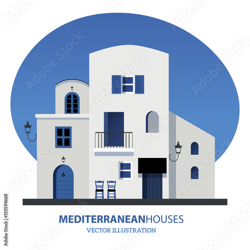 Mediterranean houses. Vector illustration. Isolated on white background