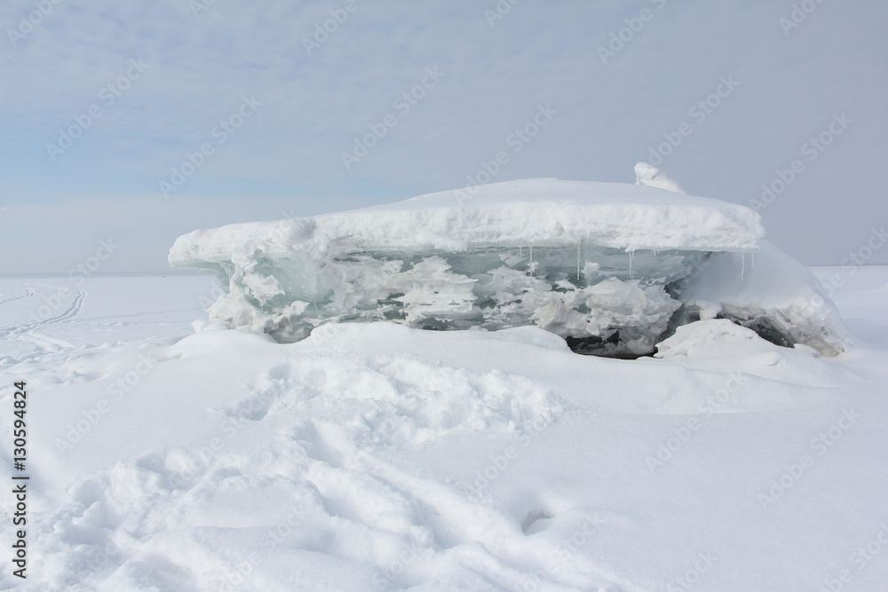 Opening of ice to Ob River in the spring, Siberia, Russia