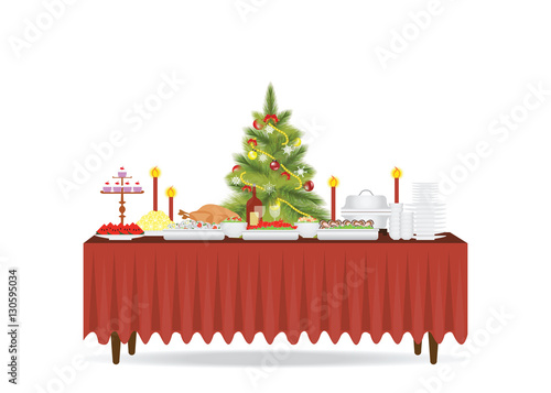 Christmas food on the table Decorating with Christmas tree isola