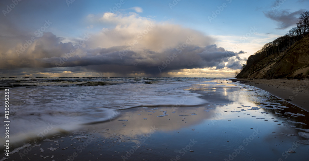 storm sea sunset on a stormy sea