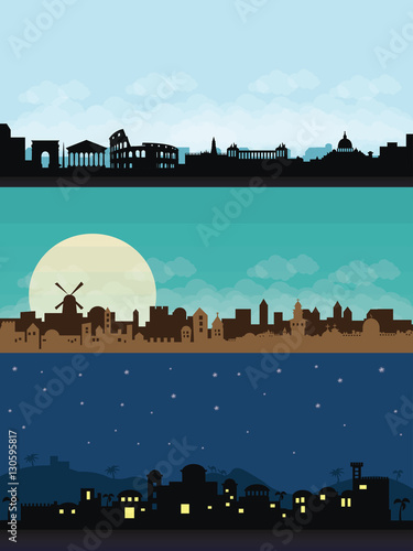 Photo bethlehem jerusaslam rome city scape flat illustration