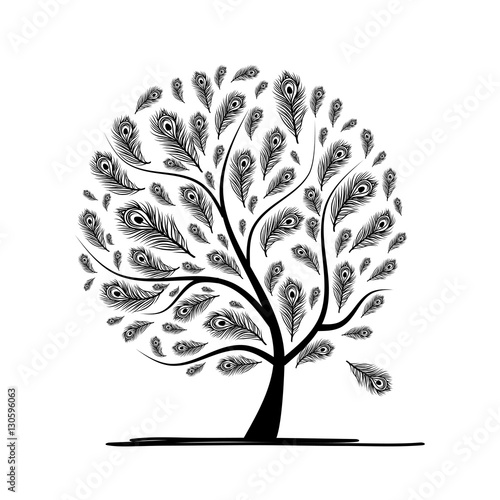 Art tree with peacock feather for your design