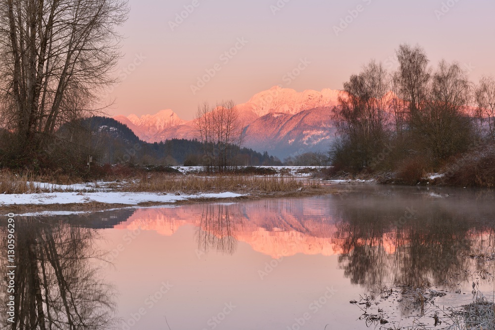 Pitt River and Golden Ears Mountain at sunset Pitt River and Golden Ears Mountain at sunset