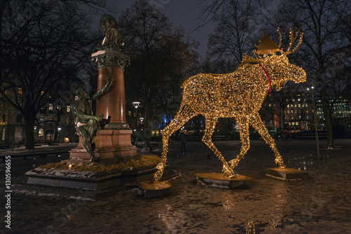 Photography Group of Christmas moose made of led lights at Nybrokajen with t