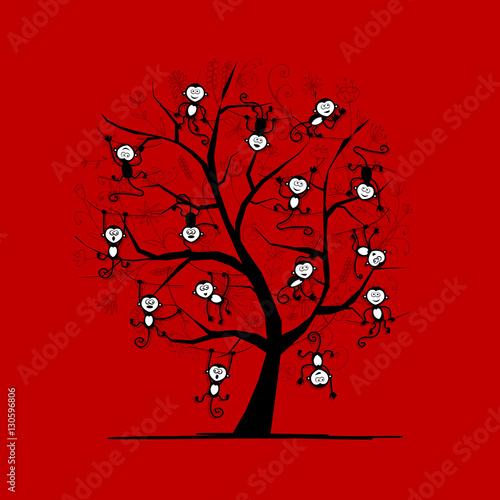 Monkey tree for your design. Symbol of 2016 year.