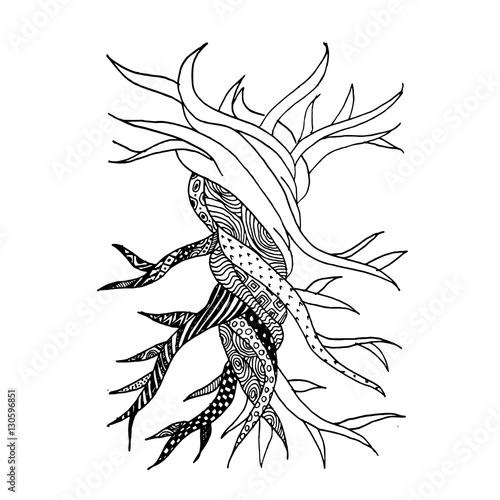 Abstract old tree with roots, zen doodle for your design