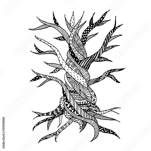 Abstract old tree with roots, zen doodle for your design