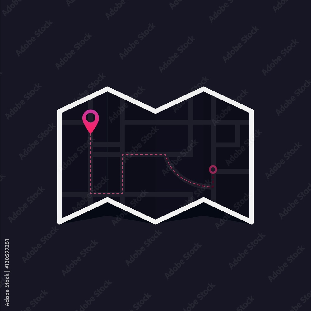 Fototapeta premium Vector dark map icon with Pin Pointers. Flat style