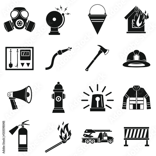 Fireman tools icons set. Simle illustration of 16 fireman tools vector icons for web