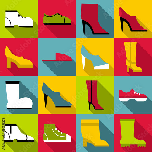 Footwear icons set. Flat illustration of 16 footwear vector icons for web