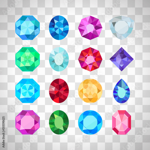 Gems isolated on white background. Vector jewels or precious diamonds gem set on the transparent background