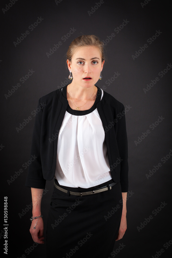 Beautiful woman doing different expressions in different sets of clothes: tired