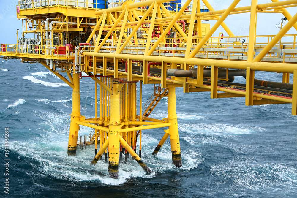 Offshore construction platform for production oil and gas. Oil and gas industry and hard work. Production platform and operation process by manual and auto function from control room. Offshore construction platform for production oil and gas. Oil and gas industry and hard work. Production platform and operation process by manual and auto function from control room.