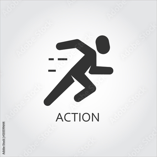 Black flat vector icon action, activity as running man, runner