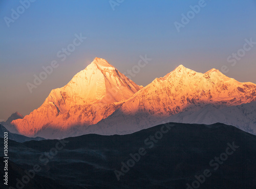 Majestic view of Dhaulagiri peak (8167 m) at sunrise. Nepal, Himalayas. photo