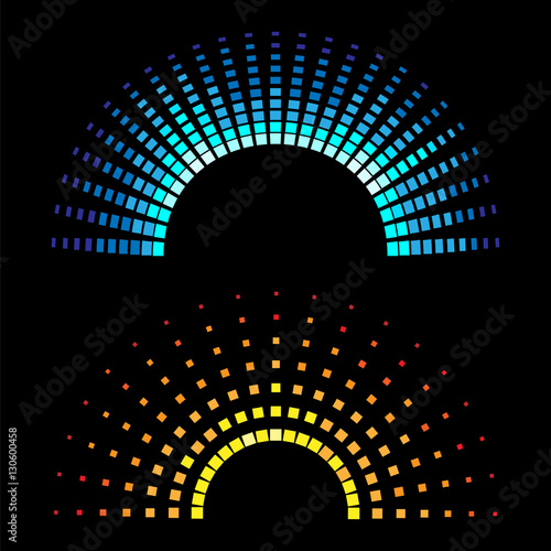 Colour equaliser half round soundwaves isolated on black background. Vector illustration