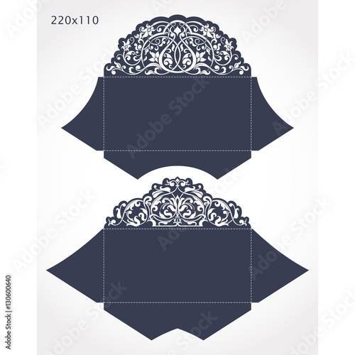 Set of 2 Wedding Invitation Baroque. Template for laser cutting. Open card. It can be used as an envelope.