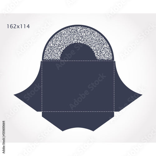 Wedding Invitation Baroque. Template for laser cutting. Open card. It can be used as an envelope. Folded size 162x114 mm. 