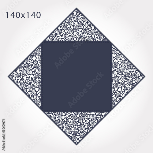 Wedding Invitation Baroque. Template for laser cutting. Open card. It can be used as an envelope. Folded size 140x140 mm.