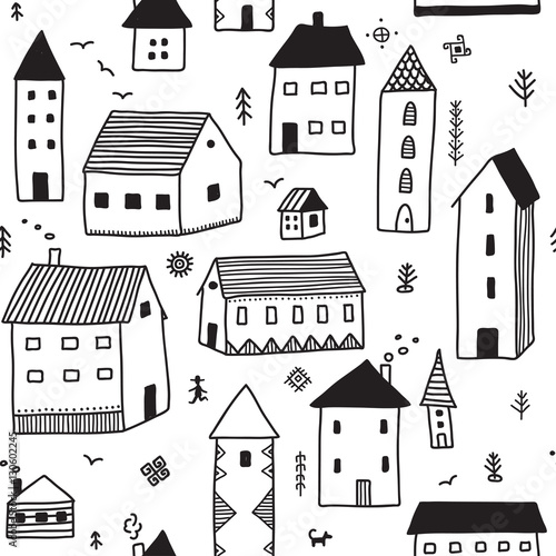 winter houses minimal seamless pattern