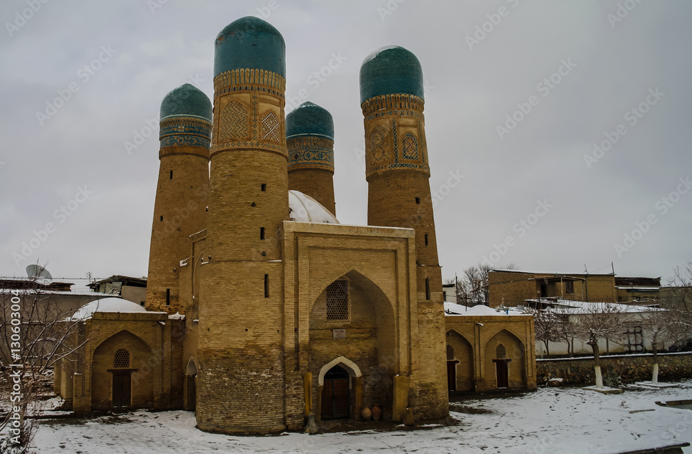 Winter look to Chor-Minor mosque, Bukhara, Uzbekistan