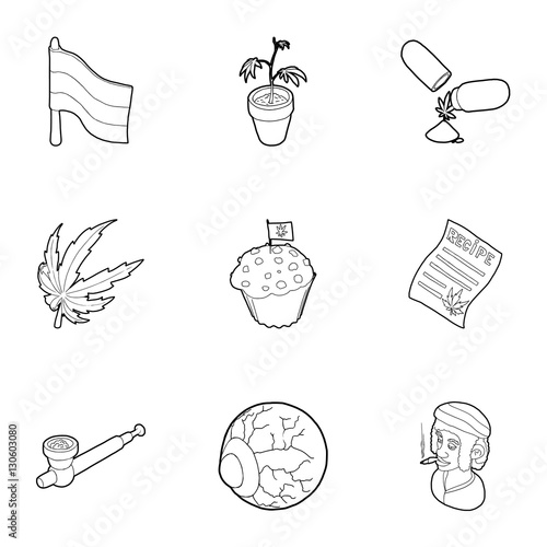 Hashish icons set. Outline illustration of 9 hashish vector icons for web