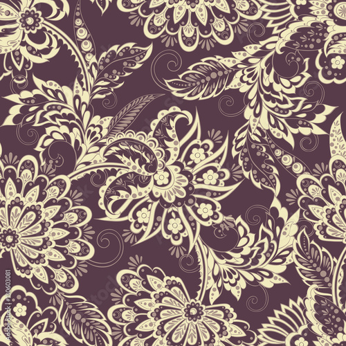 Folkloric Batik vector ornament. Ethnic Floral seamless pattern. © antalogiya