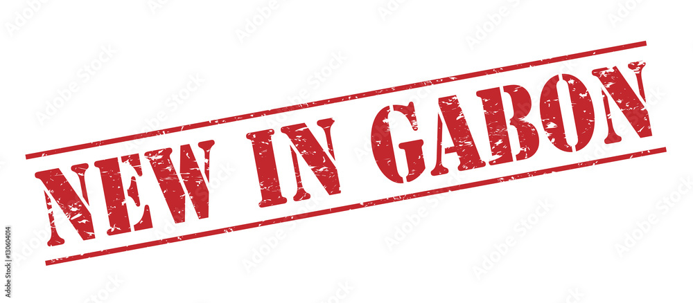 new in gabon red stamp on white background new in gabon red stamp on white background
